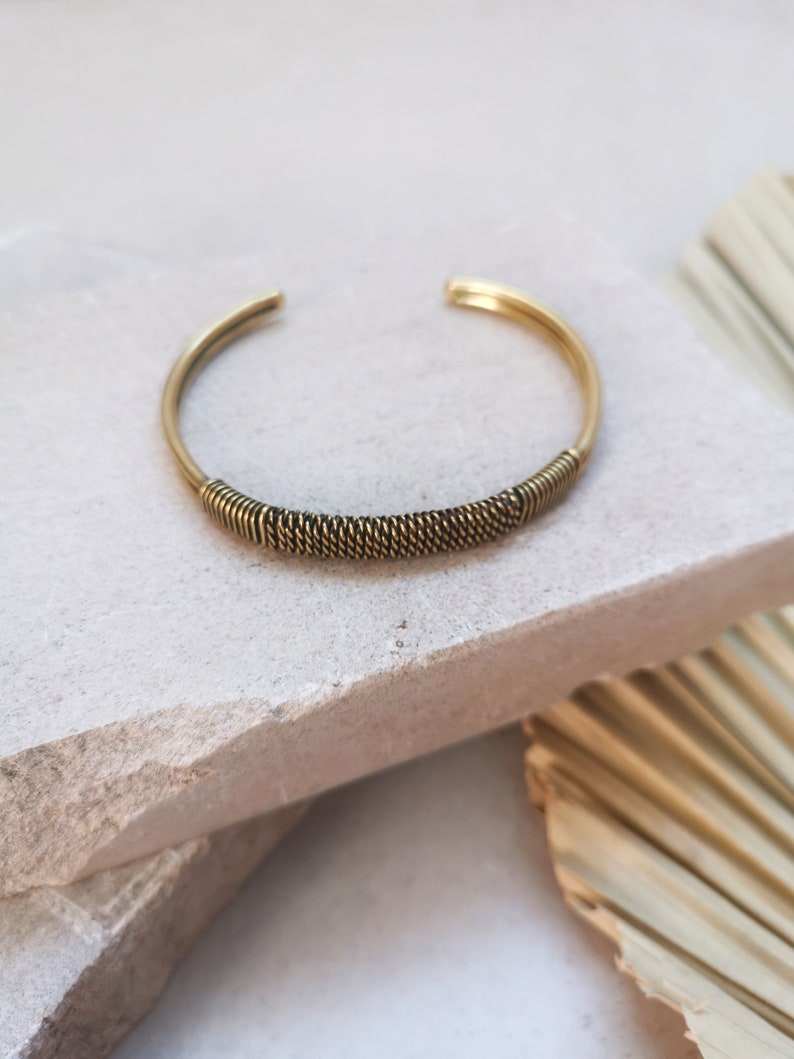 Bracelet made of golden brass, bangle made of brass gold wrapped twisted, minimalist simple bangle image 7
