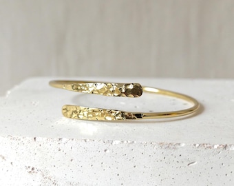 Gold adjustable bangle, hammered textured brass, minimalist bracelet