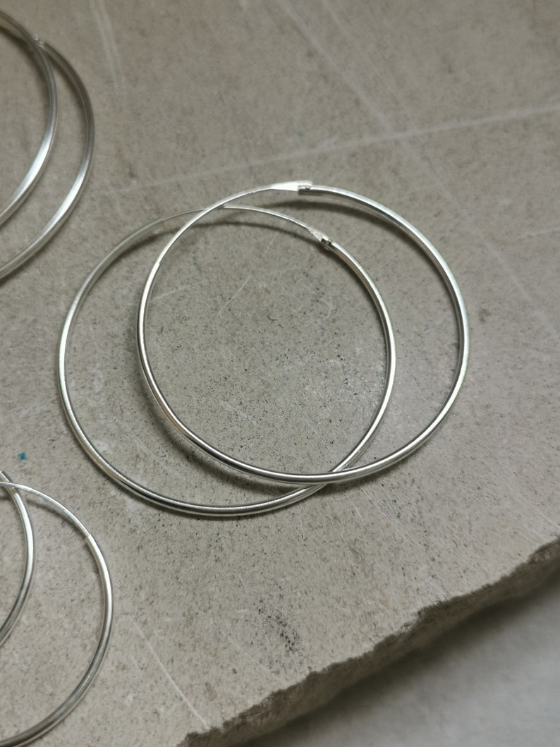 Thin hoop earrings made of 925 silver, hoop earrings 30 mm, 40 mm, 50 mm, sterling silver hoop earrings, silver hoop earrings fine and light image 4