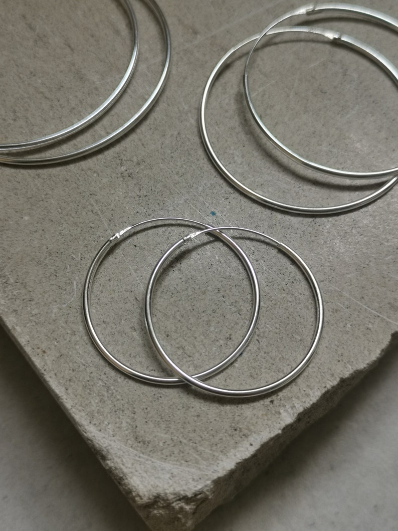 Thin hoop earrings made of 925 silver, hoop earrings 30 mm, 40 mm, 50 mm, sterling silver hoop earrings, silver hoop earrings fine and light image 3