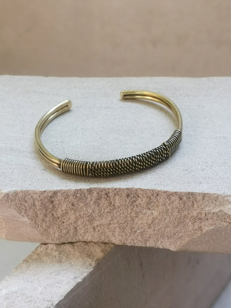 Bracelet made of golden brass, bangle made of brass gold wrapped twisted, minimalist simple bangle image 1