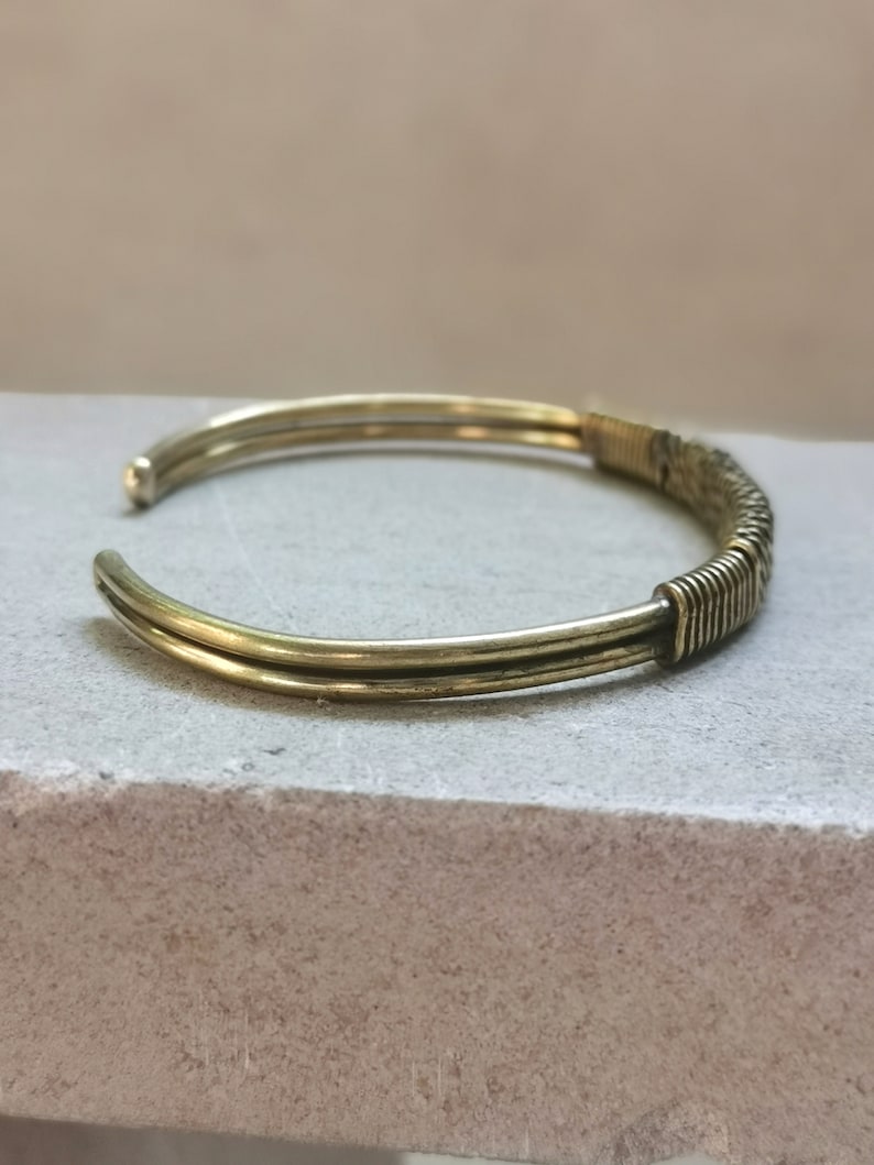 Bracelet made of golden brass, bangle made of brass gold wrapped twisted, minimalist simple bangle image 5