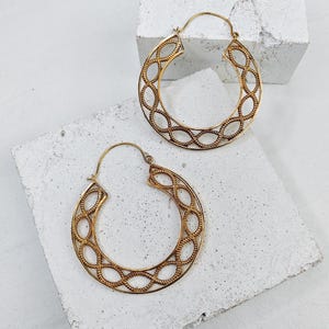 Large golden mandala brass hoop earrings, brass earrings, Indian brass earrings, boho earrings, hippie hoop earrings