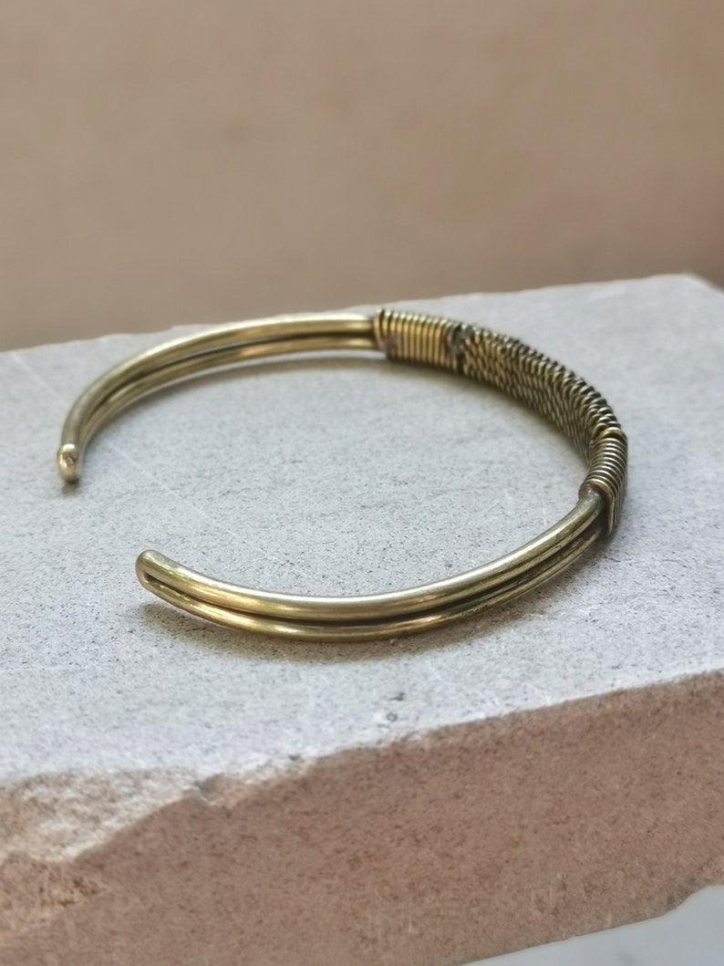 Bracelet made of golden brass, bangle made of brass gold wrapped twisted, minimalist simple bangle image 8