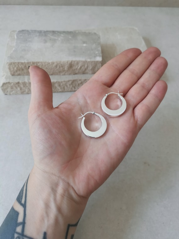 Wide Small 925 Silver Hoop Earrings, Chunky Sterling Silver