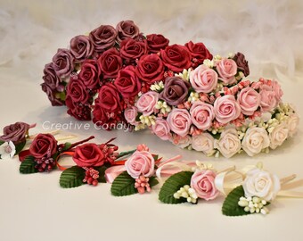 Bridal floral headband Groom's brooch Flower lapel pin Bridesmaid's hair accessories