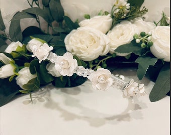 Flower Wreath Bridal Hair Jewelry White Wedding Accessories Bridesmaids Hair Wreath