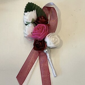 Flower boutonniere Dark red white pink wedding flowers groom boutonniere