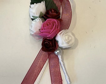 Flower boutonniere Dark red white pink wedding flowers groom boutonniere