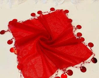 Halay Mendili Large White Dance Towels Red Wedding Sequin Towels Bride