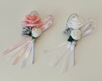 Flower Lapel Pin Groom White Pink Silver Leaf Damat Yaka Cicegi Pearl Organza Satin Bow Button Flower Bouquet