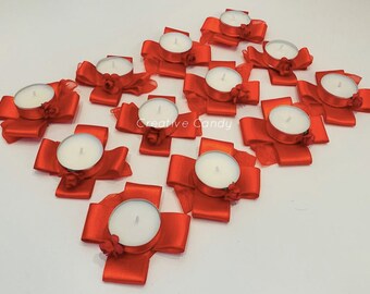 12x Henna Evening Hand Candle Tealight Rose Red Kina Gecesi El Mumu Kirmizi Gül