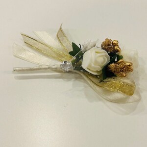 Flower Brooch Pin Groom Gold Silver Damat Yaka Cicegi Diamond Organza Bow Button Flower Boutonniere image 5