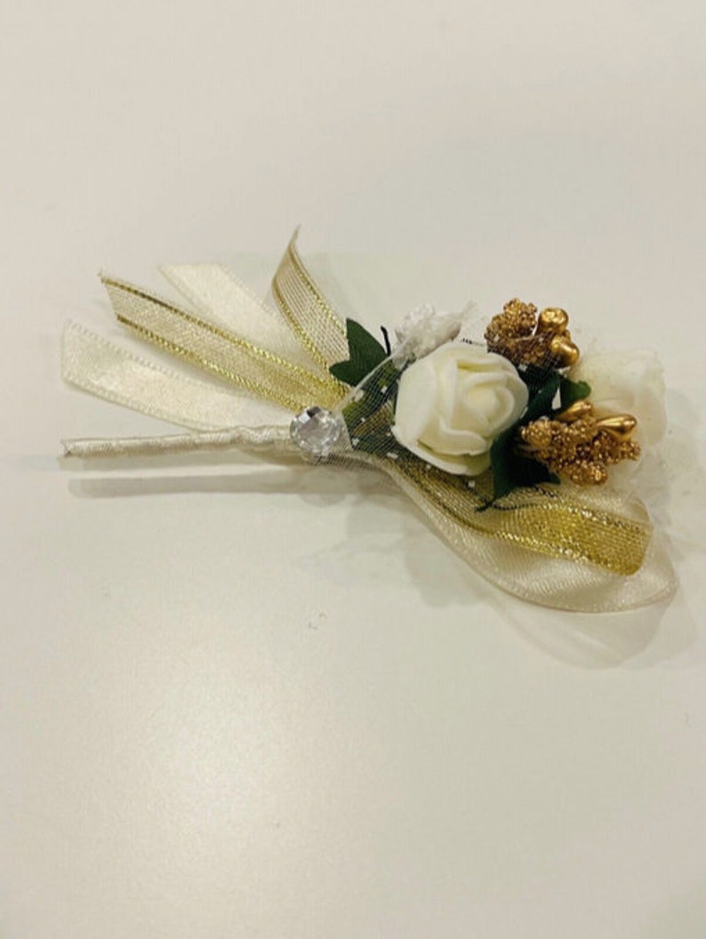 Flower Brooch Pin Groom Gold Silver Damat Yaka Cicegi Diamond Organza Bow Button Flower Boutonniere image 5