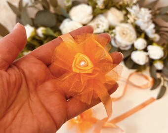 Bridesmaid Flower Bracelet Orange Vintage Hand Corsage