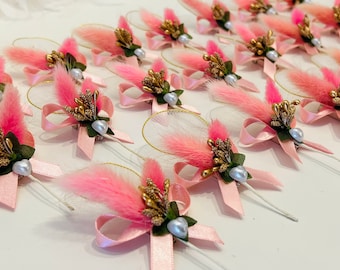 Flower Pin Pink Pampas Grass Gold Bud