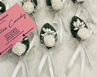 Flower Pin Rose White Groom Wedding Leaf Velvet Latex Roses