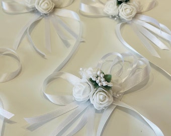 Bridesmaid Flower Bracelet White Vintage Hand Corsage Bracelet Bow