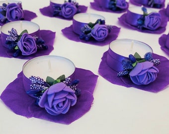 12x Henna Evening Hand Candle Tealight Rose Purple Kina Gecesi El Mumu Mor Gül
