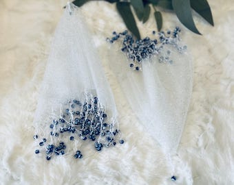 Halay Mendili Large Blue Nazar Dance Scarves White Sünnet Wedding Nazar Beaded Scarves Evil Eyes