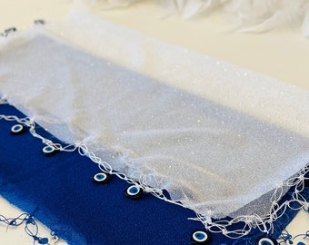 Halay Mendili Large White Dance Towels Sünnet Wedding White Nazar Heart Sequin Towels Evil Eyes
