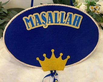 Baby Door Decoration Wall Table Decoration Mashallah Crown Gold Blue Baby Shower