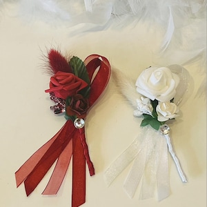 Flor pin aguja novio boda pin invitado pin flores terciopelo hierba flores secas rosas satén arcos organza