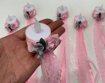 12x LED Henna Evening Hand Candle LED Candles Rose Pink Silver Bud Kina Gecesi El Mumu Gül