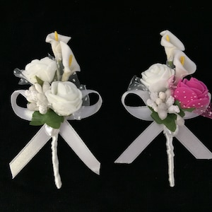 Blumen Anstecker Callas Rose Pink/ Weiß Bräutigam Hochzeit