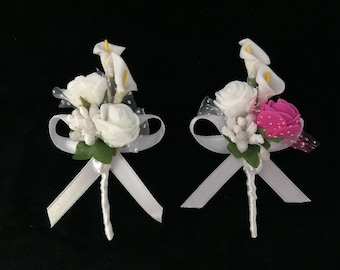 Flower Pin Callas Rose Pink/ White Groom Wedding