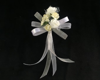 Groom Flower Pin Organza Satin Bows Accessory Paper Eyelets Lapel Bouquets