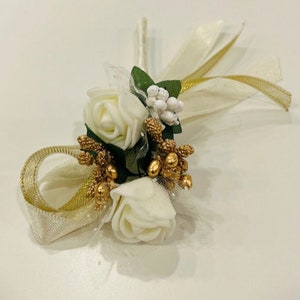 Flower Brooch Pin Groom Gold Silver Damat Yaka Cicegi Diamond Organza Bow Button Flower Boutonniere image 4