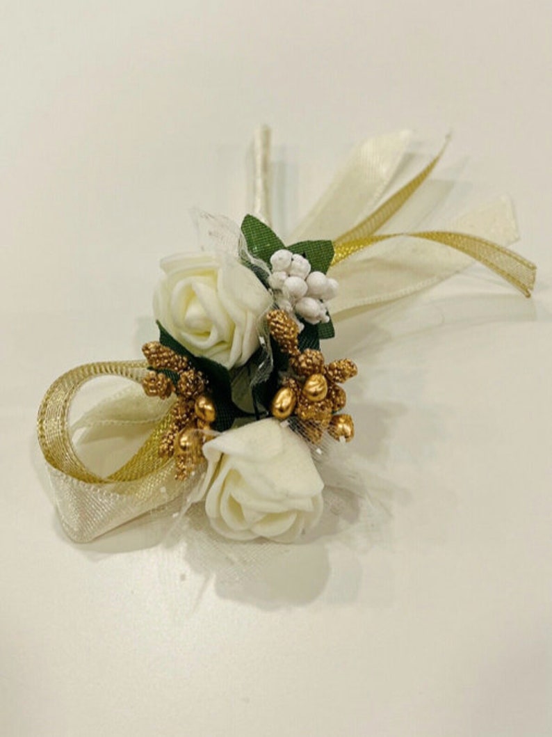 Flower Brooch Pin Groom Gold Silver Damat Yaka Cicegi Diamond Organza Bow Button Flower Boutonniere image 4