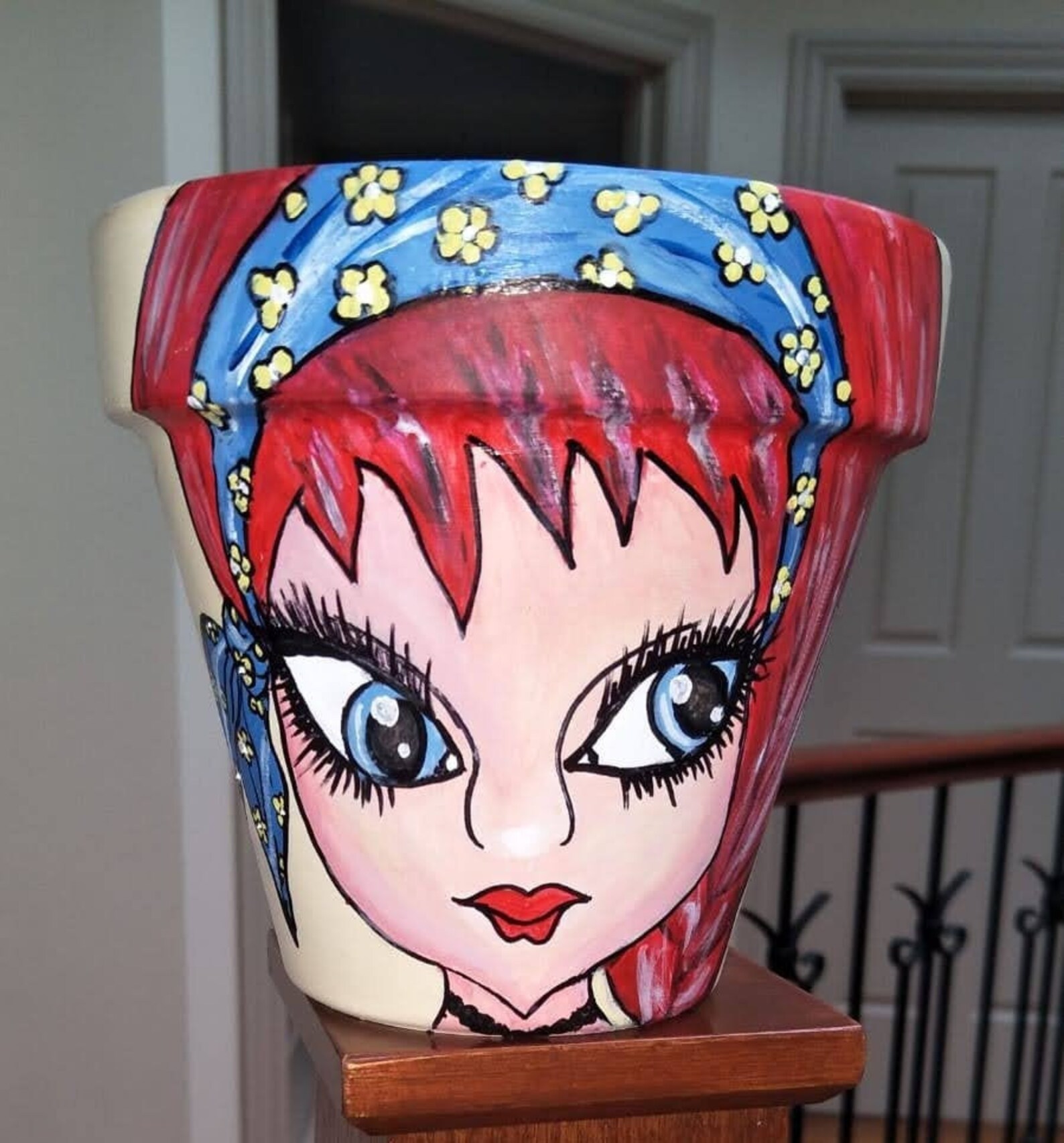 Hand painted terracotta pot 15cm x 17cm Character Faces Etsy.de