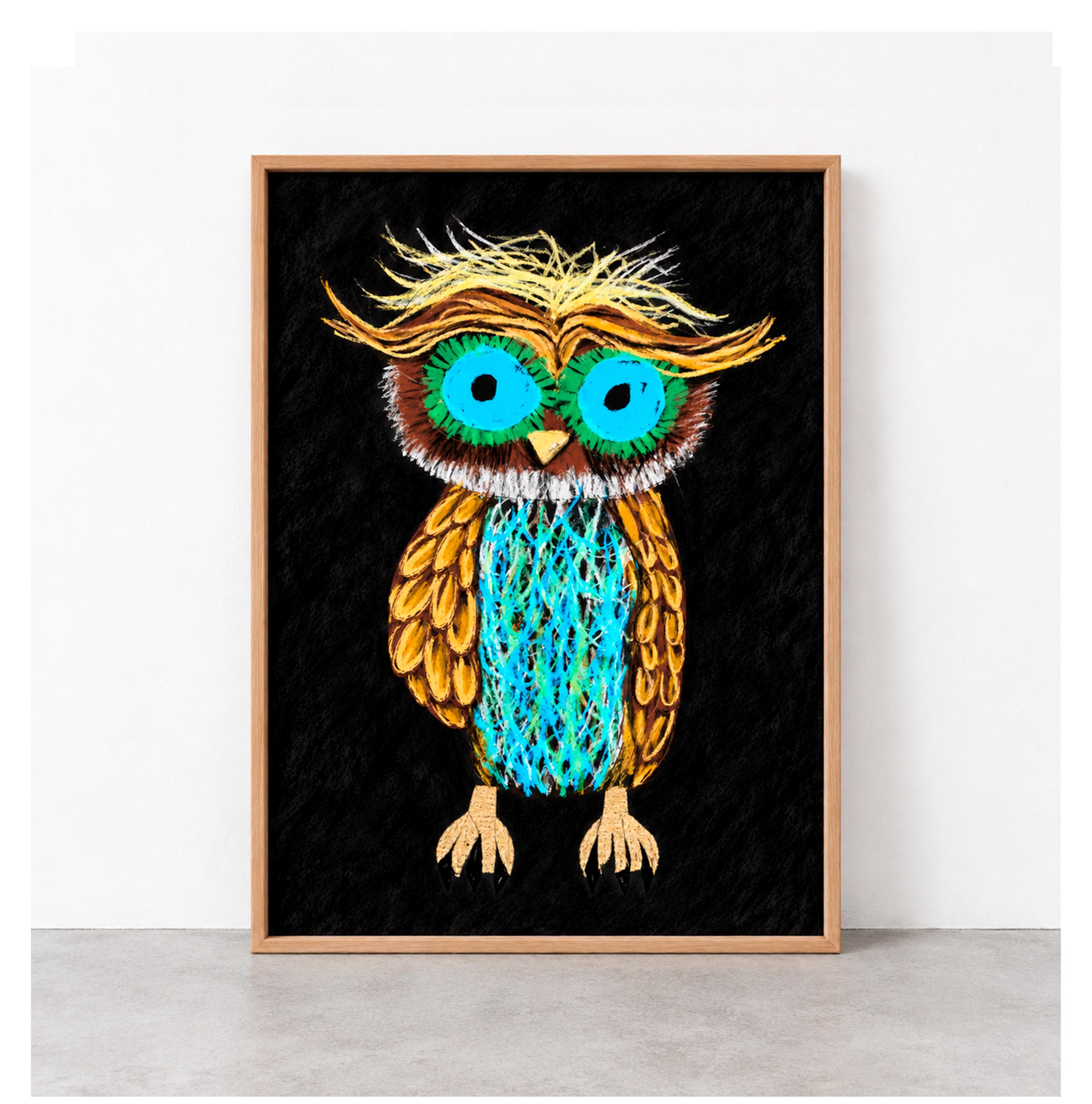 Colorful Owl Framed Poster Whimsical Art Print Kids Nursery Wall Art
