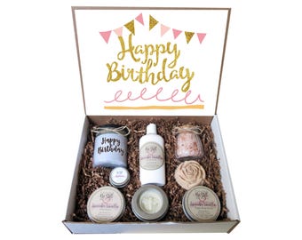 Happy Birthday Spa Gift Box, Organic Body Butter, Candle, Bath Salts