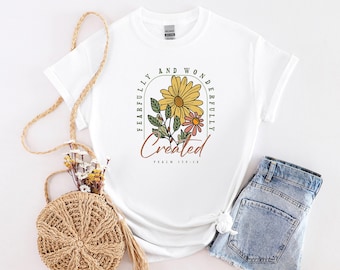 Fearfully Wonderfully Created Psalm 139:14 Christian T-Shirt – Floral Bible Verse Apparel