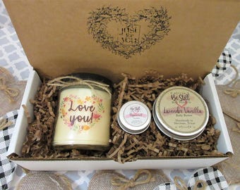 Love You Gift Box | Soy Candle, Body Butter, Lip Balm | Self Care Package