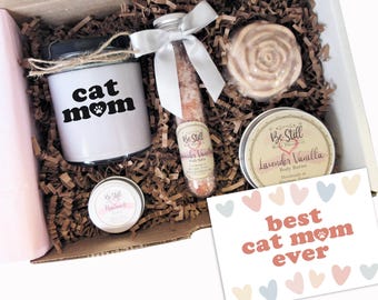 Cat Mom Gift Box | Organic Body Butter, Bath Salts, Candle, Lip Balm