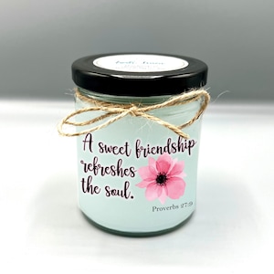 Christian Friendship Candle | Proverbs 27:9 Scripture Verse, Soyblend Jar Candle