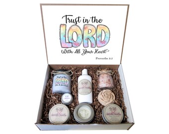 Christian Spa Gift Box | Proverbs 3:5 Self Care Package, Handmade Body Products