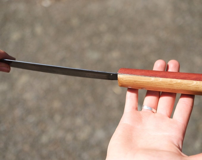 Two-tone kitchen knife with wooden handle handmade Oak and Redheart 30 cm
