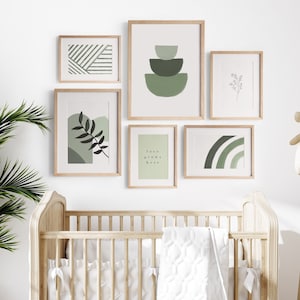 Set of 6 Green Nursery Prints, Nursery Gallery Wall, Boho Gallery Wall, Olive Green Nursery, Set of 6 Nursery Prints, Modern Nursery Art