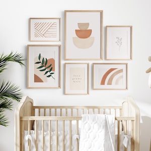 Set of 6 Neutral Nursery Wall Art, Boho Gallery Wall, Gender Neutral Decor, Orange Nursery Theme, Baby Girl Decor, Baby Boy Decor