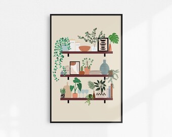 Plant Illustration, Plant Shelf Art Print, Boho Print, Plant Art Print, Digital Wall Art, Printable Art, Boho Decor