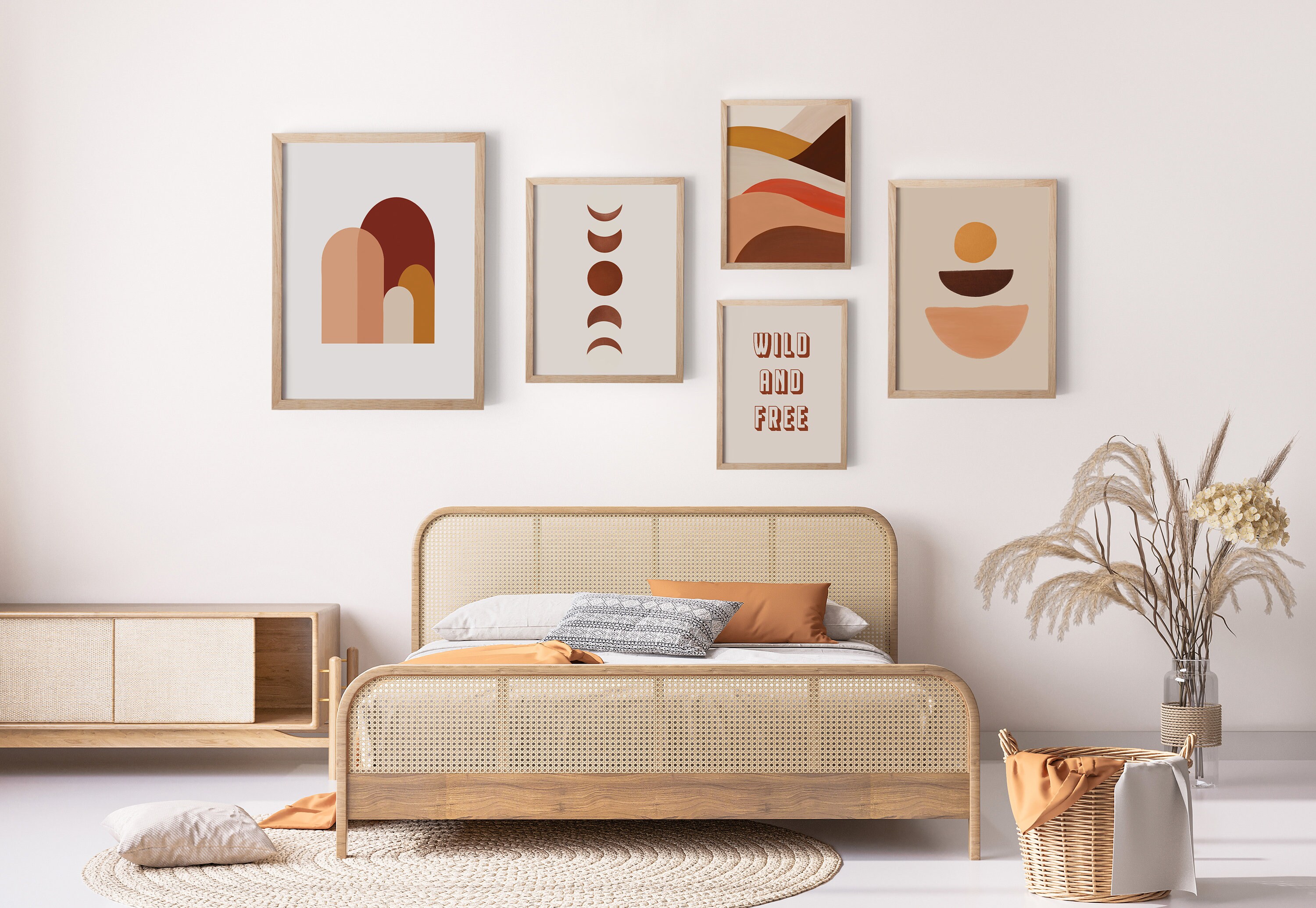 Moon Phases Art Boho Moon Print Boho Art Print Terracotta - Etsy