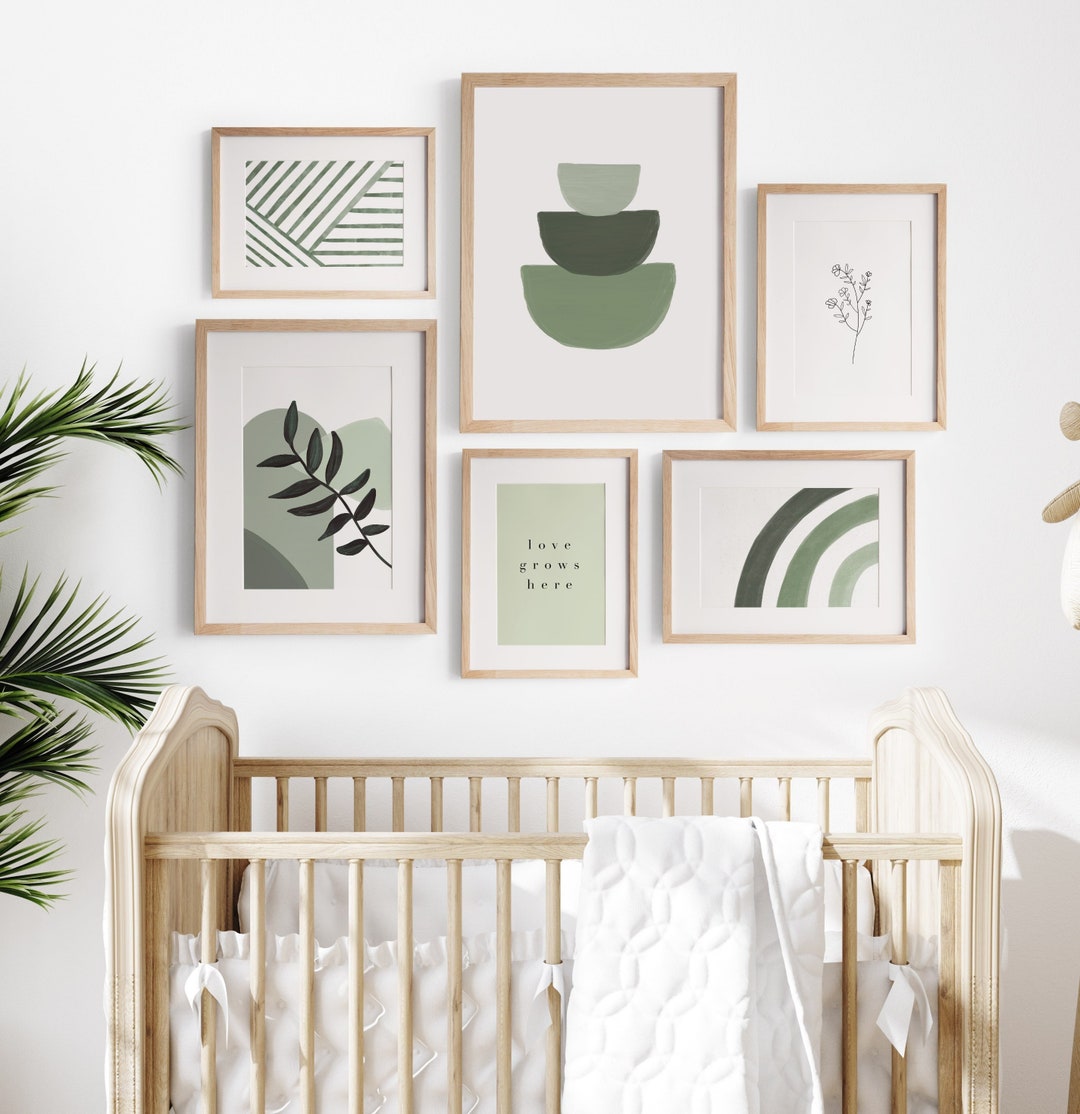Set of 6 Green Nursery Prints, Nursery Gallery Wall, Boho Gallery Wall ...