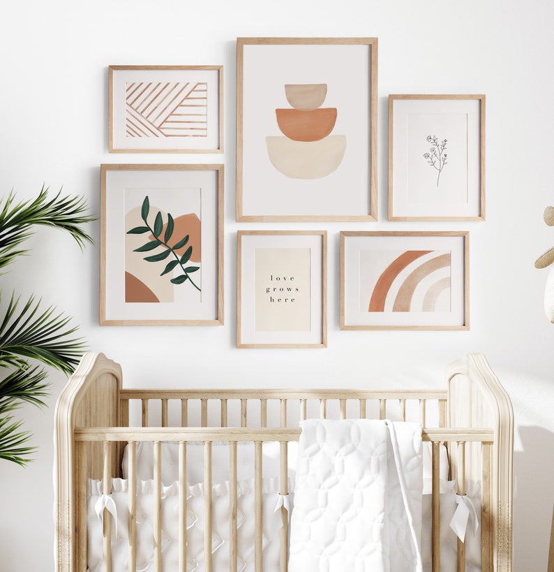 Set of 6 Neutral Nursery Wall Art Boho Gallery Wall Gender Etsy