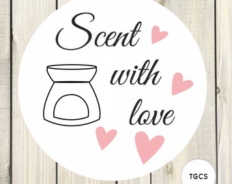 Scent With Love Stickers - 37mm, 51mm, 64mm & 88mm Circles, Wax Candle/Wax Stickers/Wax Melts/Scents/Packaging Stickers/Wax Melt Stickers