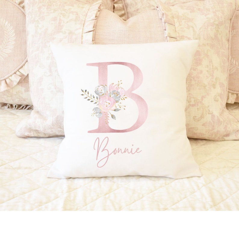 Personalised Pink Initial Print Cushion Pink Floral Girls Etsy